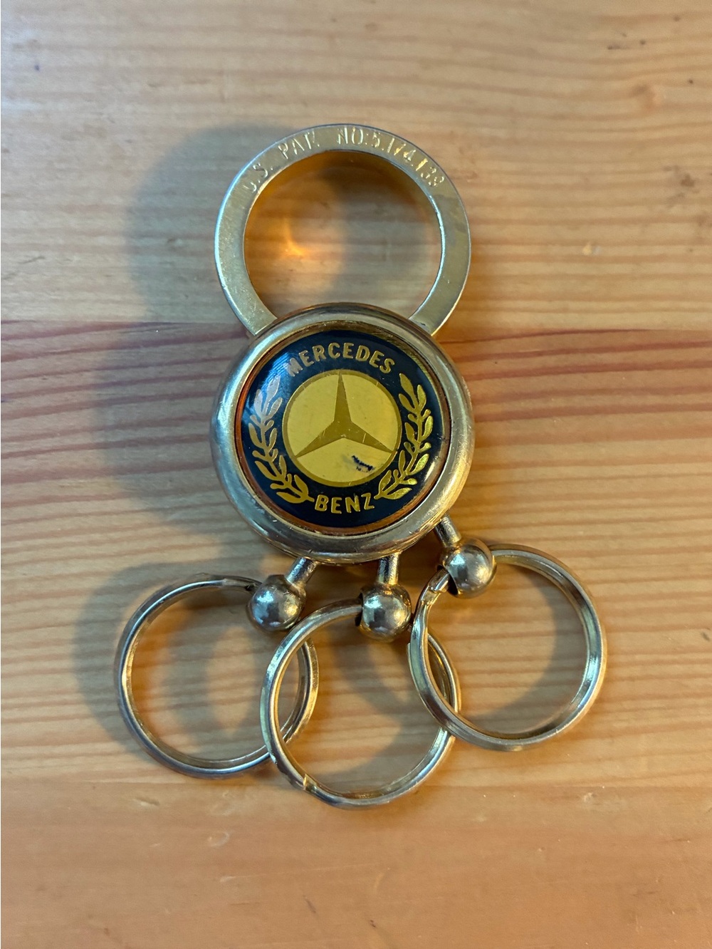 Vintage Mercedes-Benz Gold Tone Three- Ring Key Holder - Gold/Black Emblem